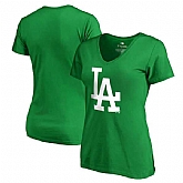 Women Los Angeles Dodgers Fanatics Branded Kelly Green Plus Size St. Patrick's Day White Logo V Neck T-Shirt,baseball caps,new era cap wholesale,wholesale hats